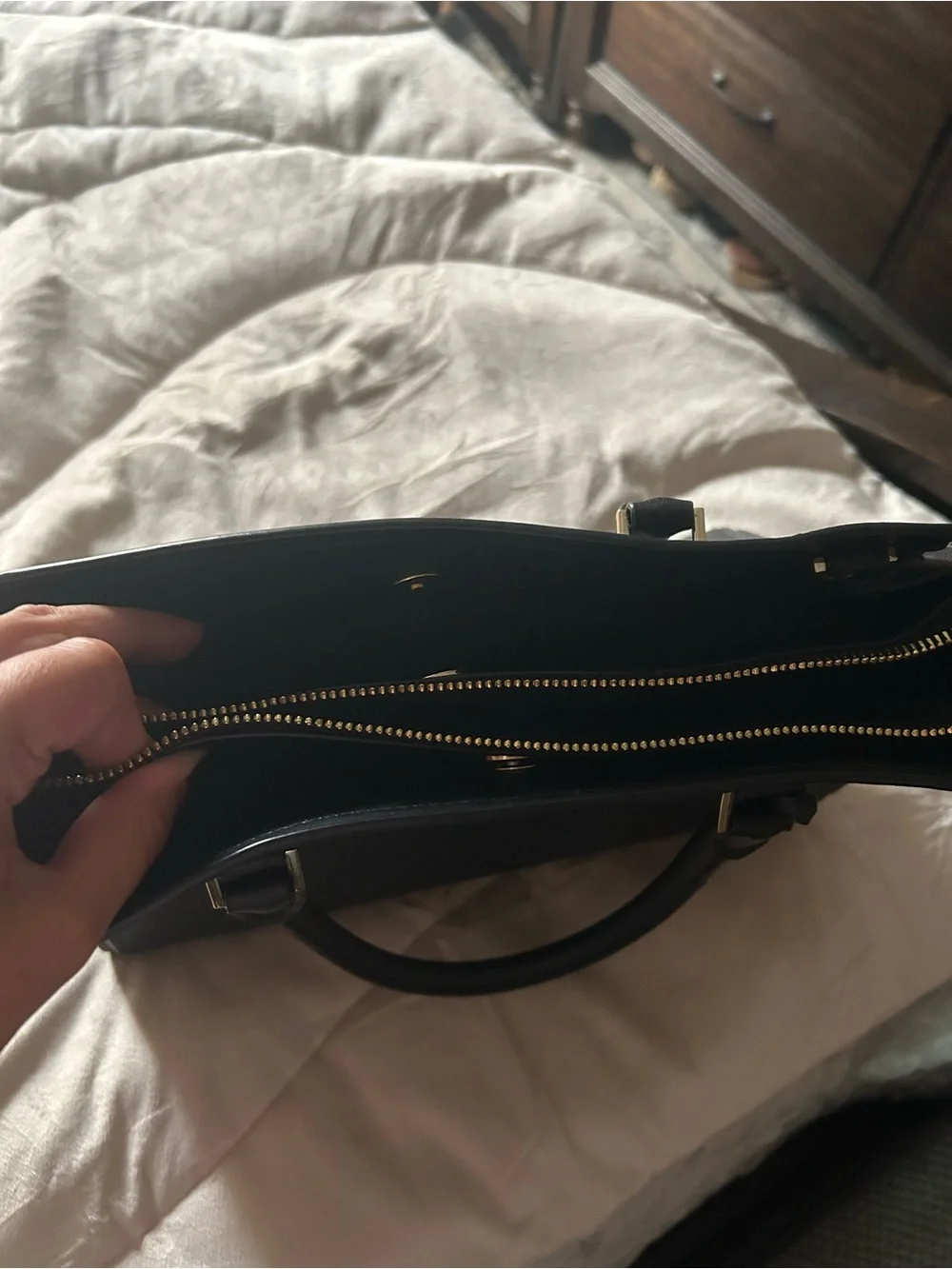 Michael Kors Black Leather Satchel with Gold Hardware